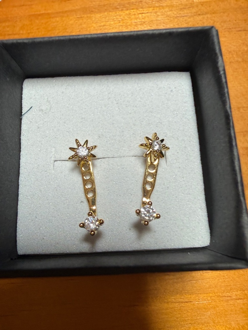 Gold Star Drop Earrings with Clear Stones - Women Jewelry